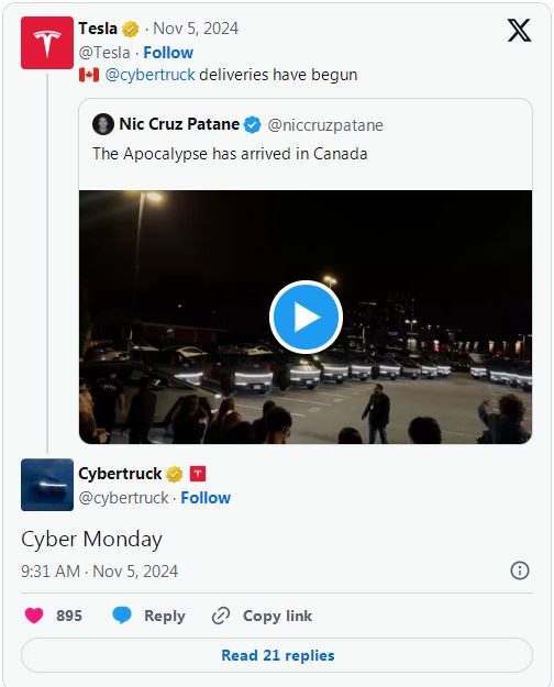 特斯拉开始在加拿大交付Cybertruck