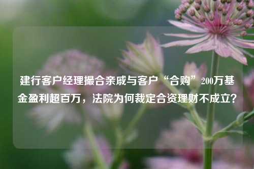 建行客户经理撮合亲戚与客户“合购”200万基金盈利超百万，法院为何裁定合资理财不成立？