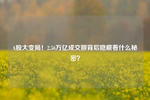 A股大变局！2.56万亿成交额背后隐藏着什么秘密？