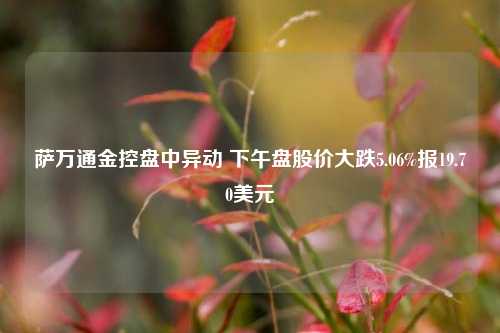 萨万通金控盘中异动 下午盘股价大跌5.06%报19.70美元