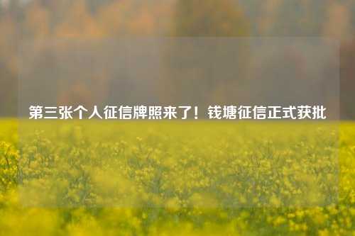 第三张个人征信牌照来了！钱塘征信正式获批