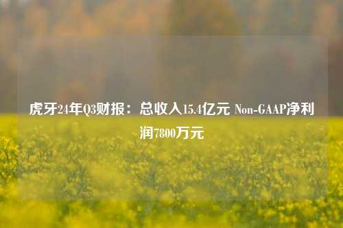 虎牙24年Q3财报：总收入15.4亿元 Non-GAAP净利润7800万元