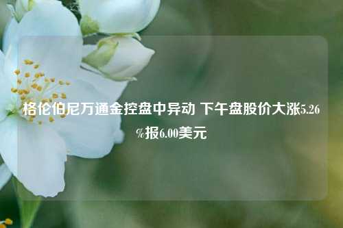 格伦伯尼万通金控盘中异动 下午盘股价大涨5.26%报6.00美元