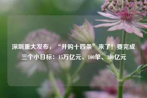 深圳重大发布，“并购十四条”来了！要完成三个小目标：15万亿元、100单、300亿元