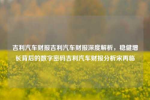 吉利汽车财报吉利汽车财报深度解析，稳健增长背后的数字密码吉利汽车财报分析宋再临