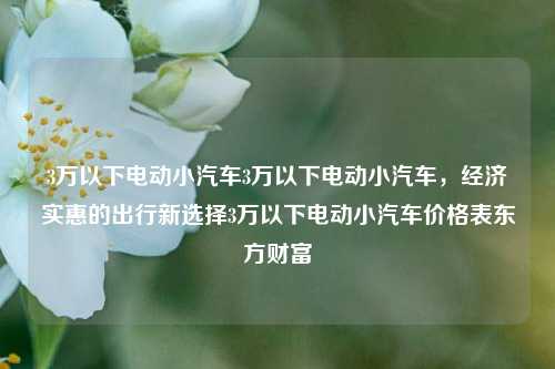 3万以下电动小汽车3万以下电动小汽车，经济实惠的出行新选择3万以下电动小汽车价格表东方财富